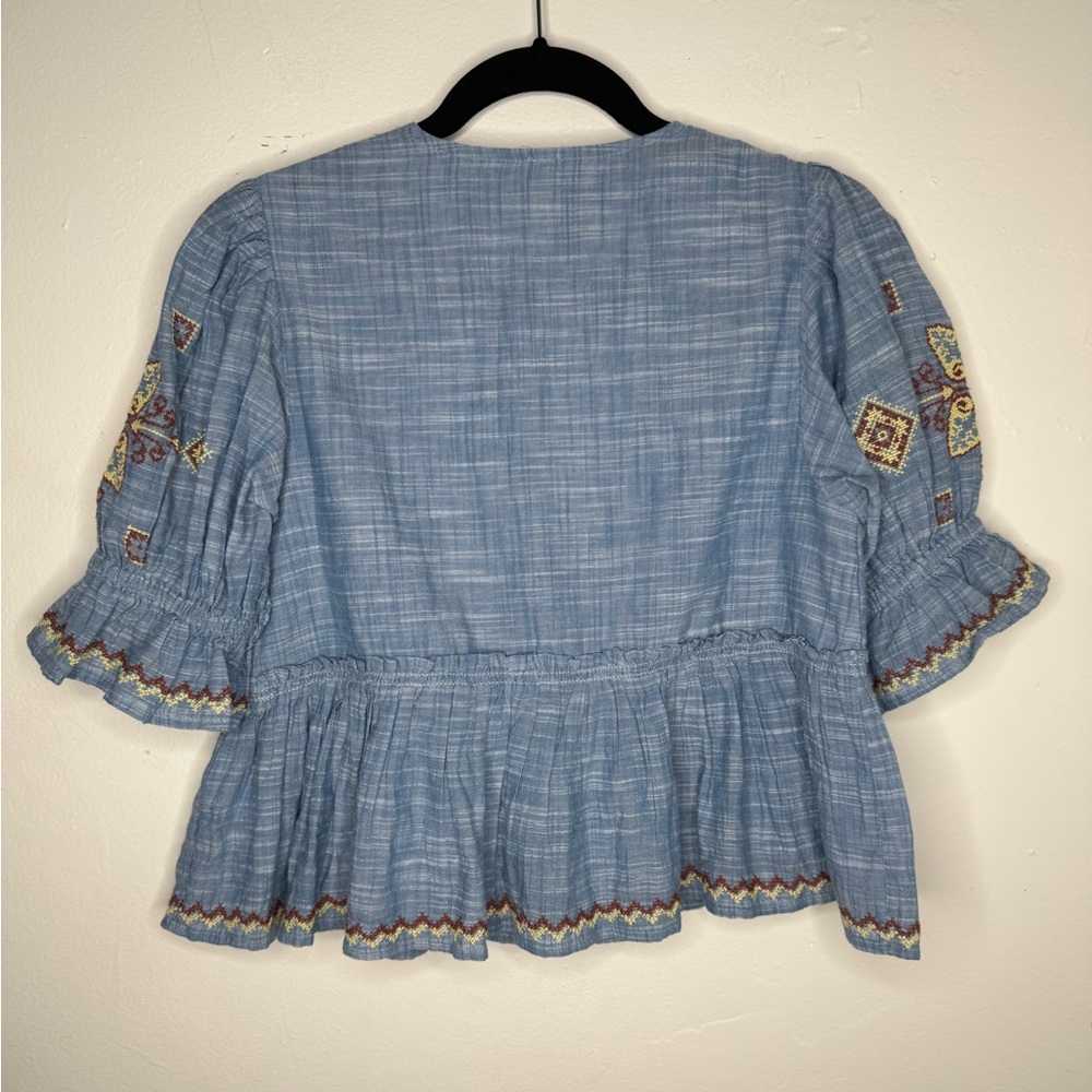 Free People Tallulah Embroidered Blouse crop y2k boho hippie festival western - Picture 6 of 12